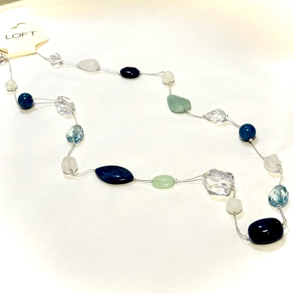 LOFT Multi Bead Blue Green White Long Station Necklace - Picture 5 of 5